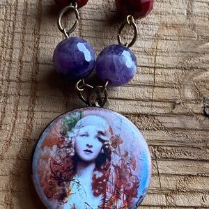 Purple and Red Gypsy Boho Pendant Necklace